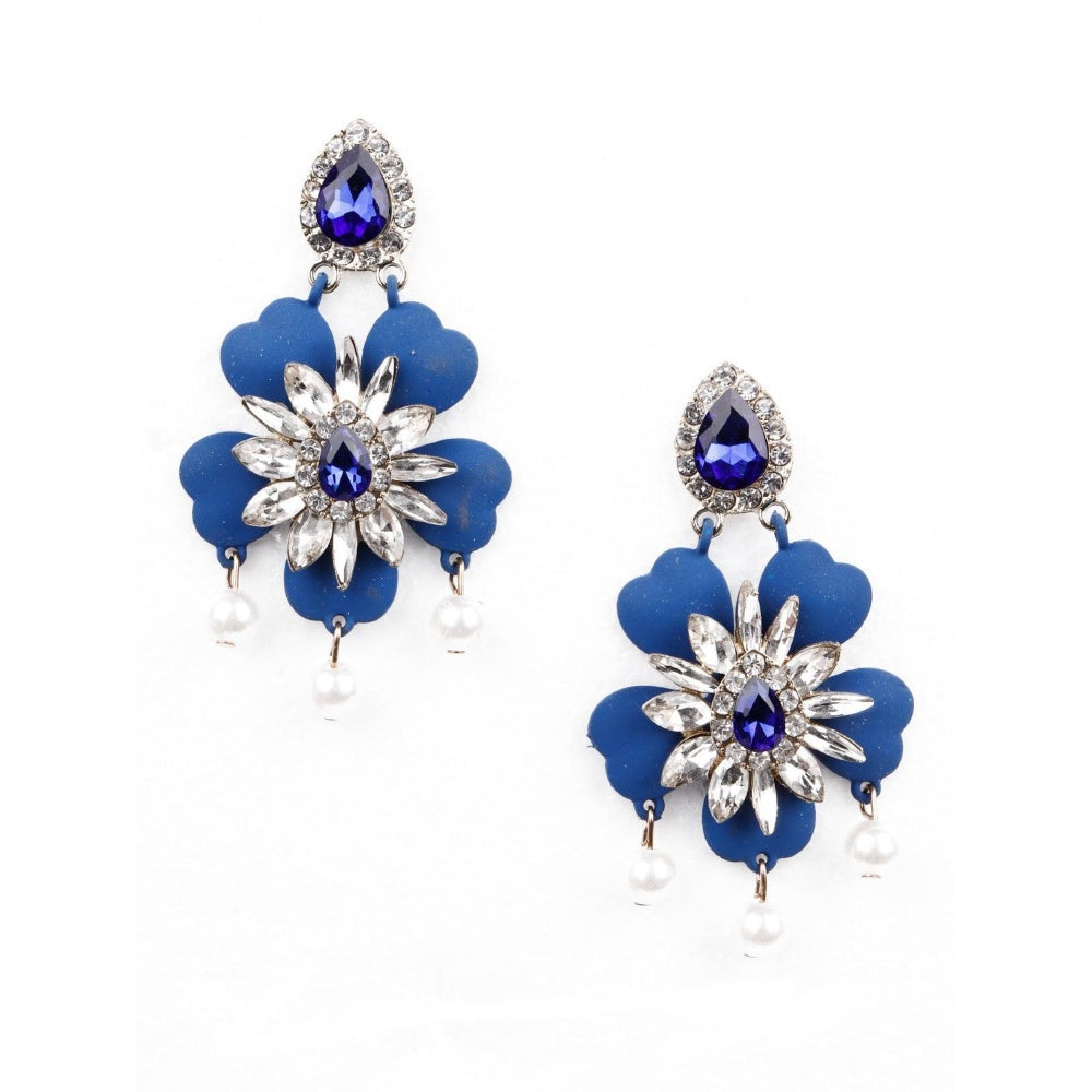 Odette Women Elegant Blue Floral Statement Earrings