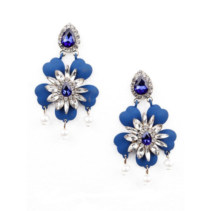 Odette Women Elegant Blue Floral Statement Earrings