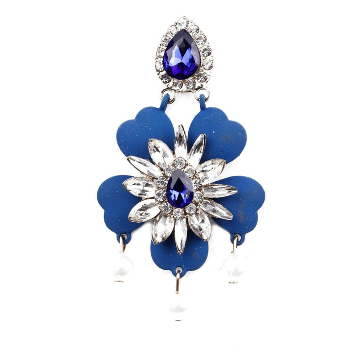 Odette Women Elegant Blue Floral Statement Earrings