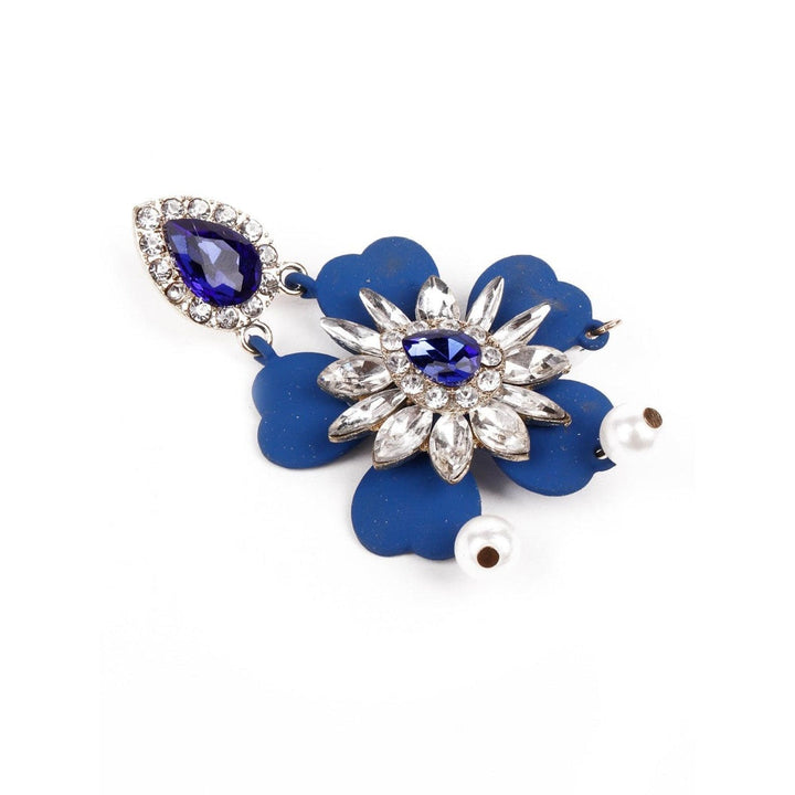 Odette Women Elegant Blue Floral Statement Earrings