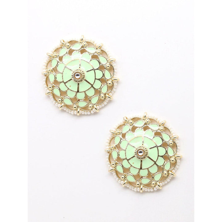 Odette Women's Gold And Sober Green White Tinted Stud Earrings