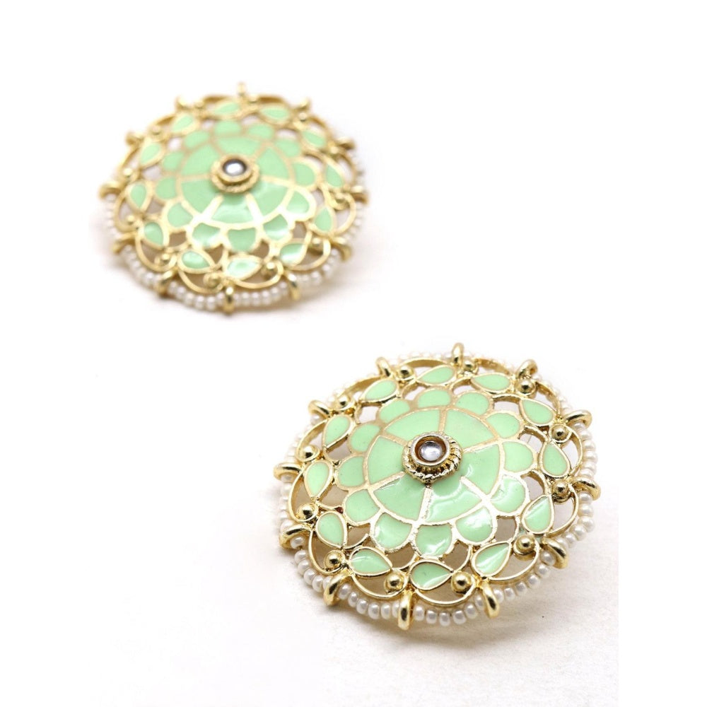 Odette Women's Gold And Sober Green White Tinted Stud Earrings