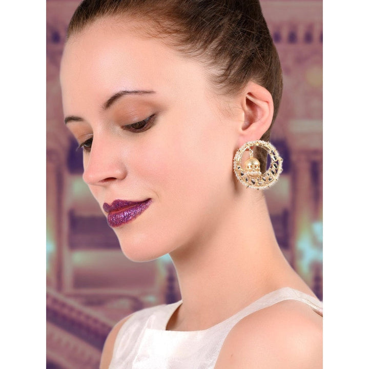 Odette Women Round Gold Tone Kundan And Pearl Earrings