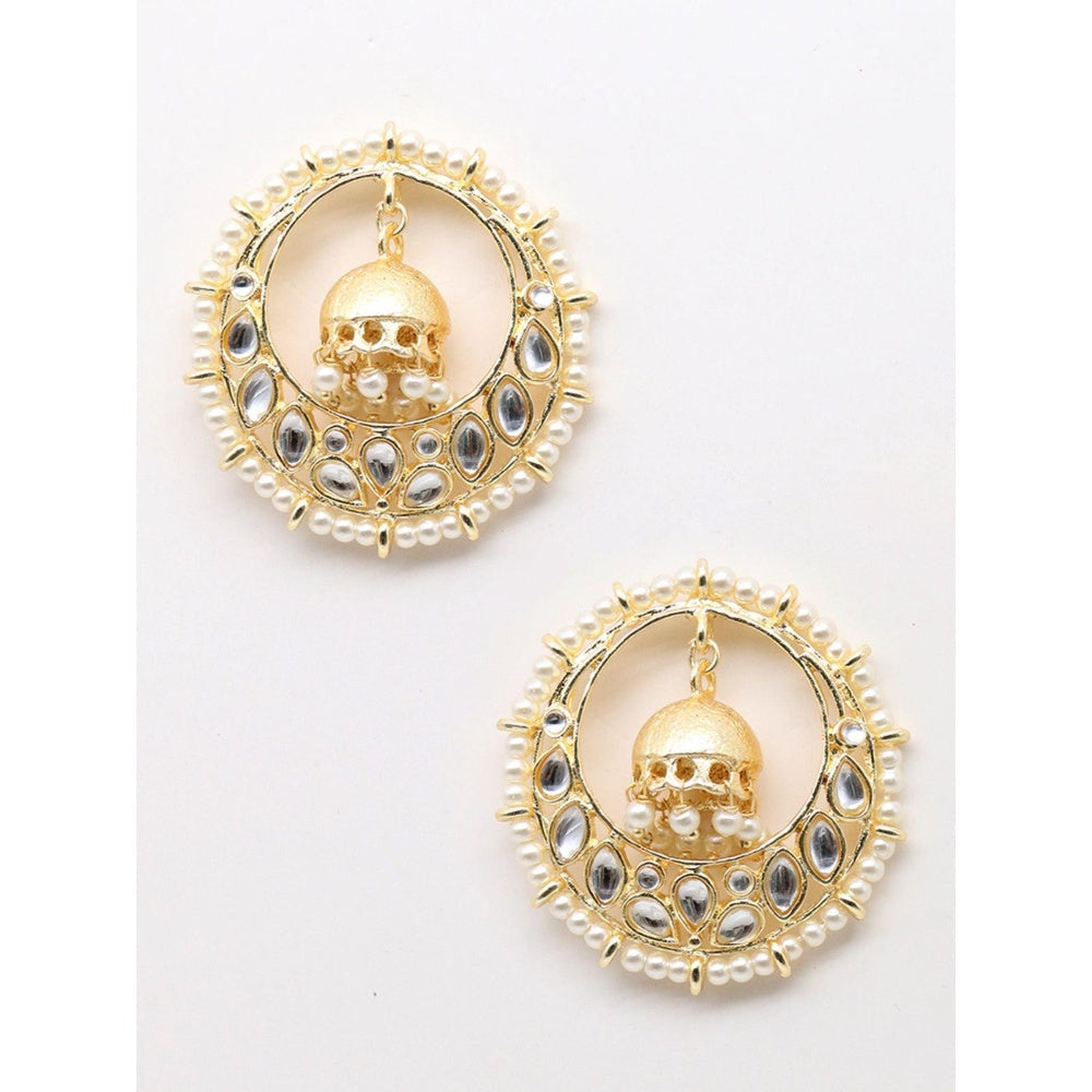 Odette Women Round Gold Tone Kundan And Pearl Earrings