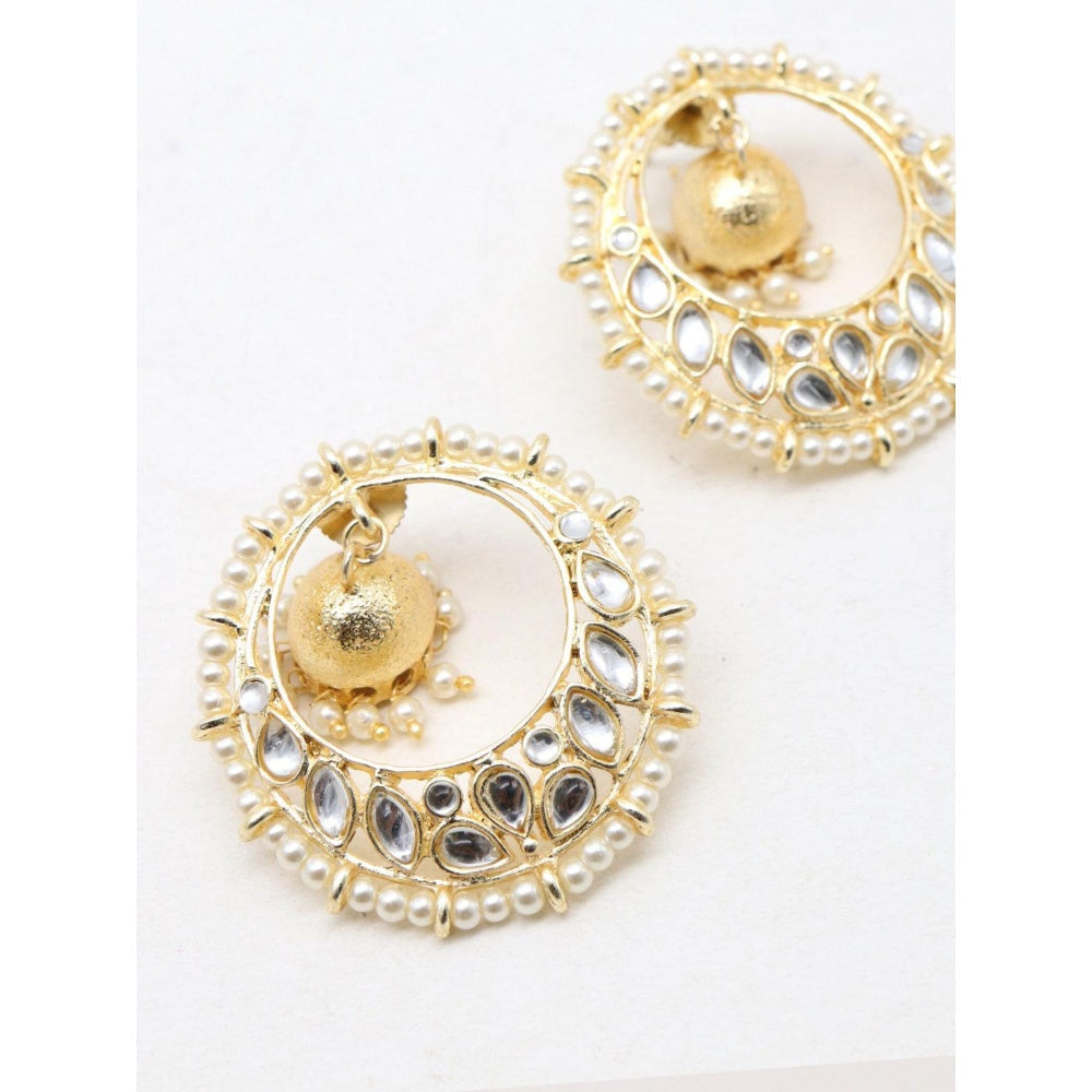 Odette Women Round Gold Tone Kundan And Pearl Earrings