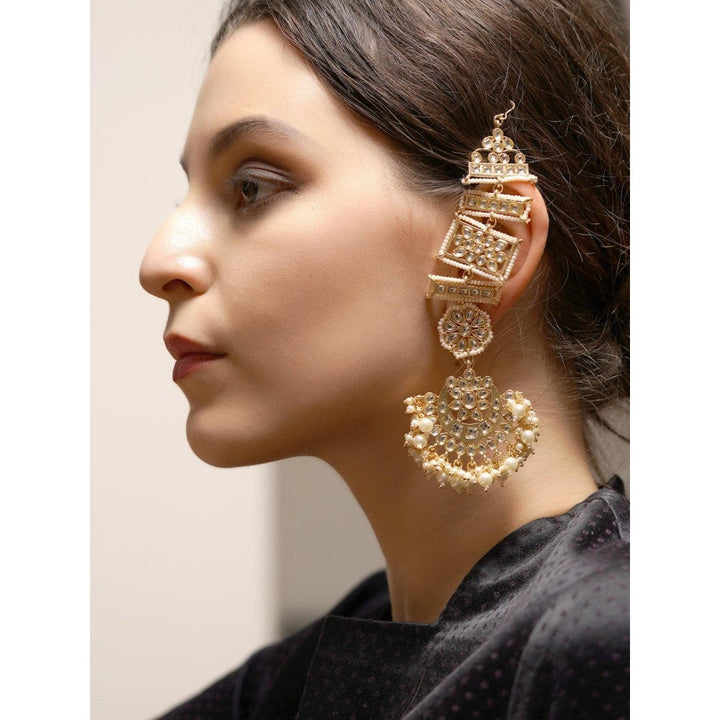 Odette Women Always Golden And Sparkling Dangle With Kundan And Pearl Earrings