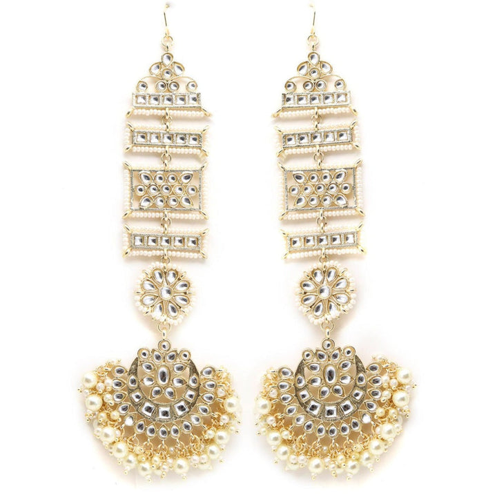 Odette Women Always Golden And Sparkling Dangle With Kundan And Pearl Earrings