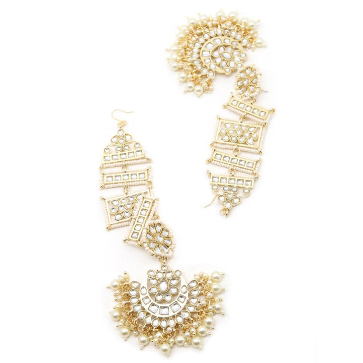 Odette Women Always Golden And Sparkling Dangle With Kundan And Pearl Earrings