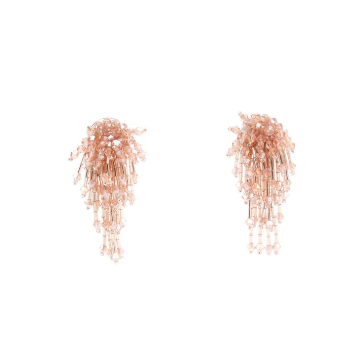 Odette Women Peach Beaded Floral Drop Statement Earrings