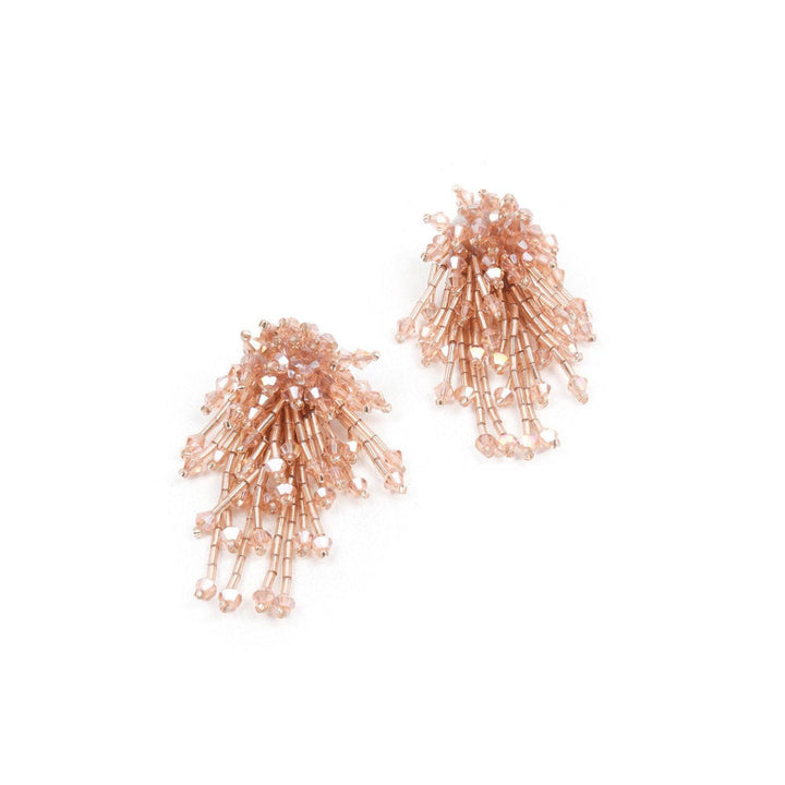 Odette Women Peach Beaded Floral Drop Statement Earrings