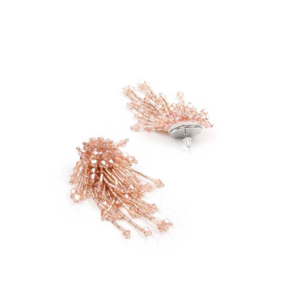 Odette Women Peach Beaded Floral Drop Statement Earrings