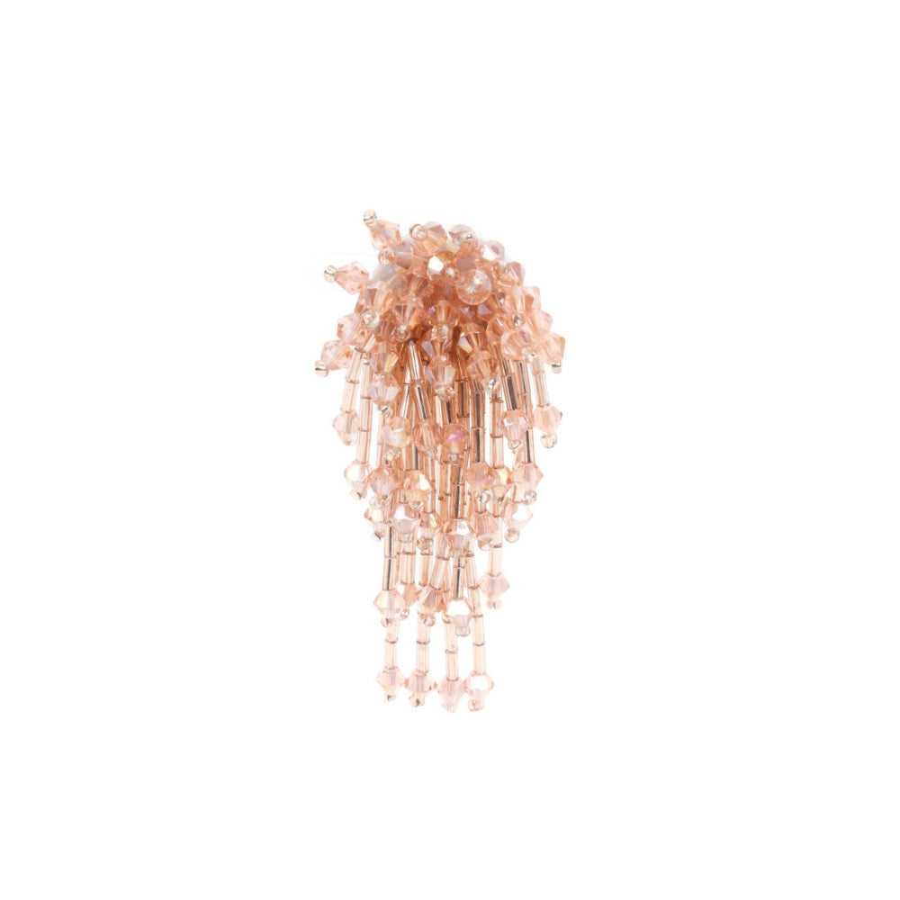 Odette Women Peach Beaded Floral Drop Statement Earrings