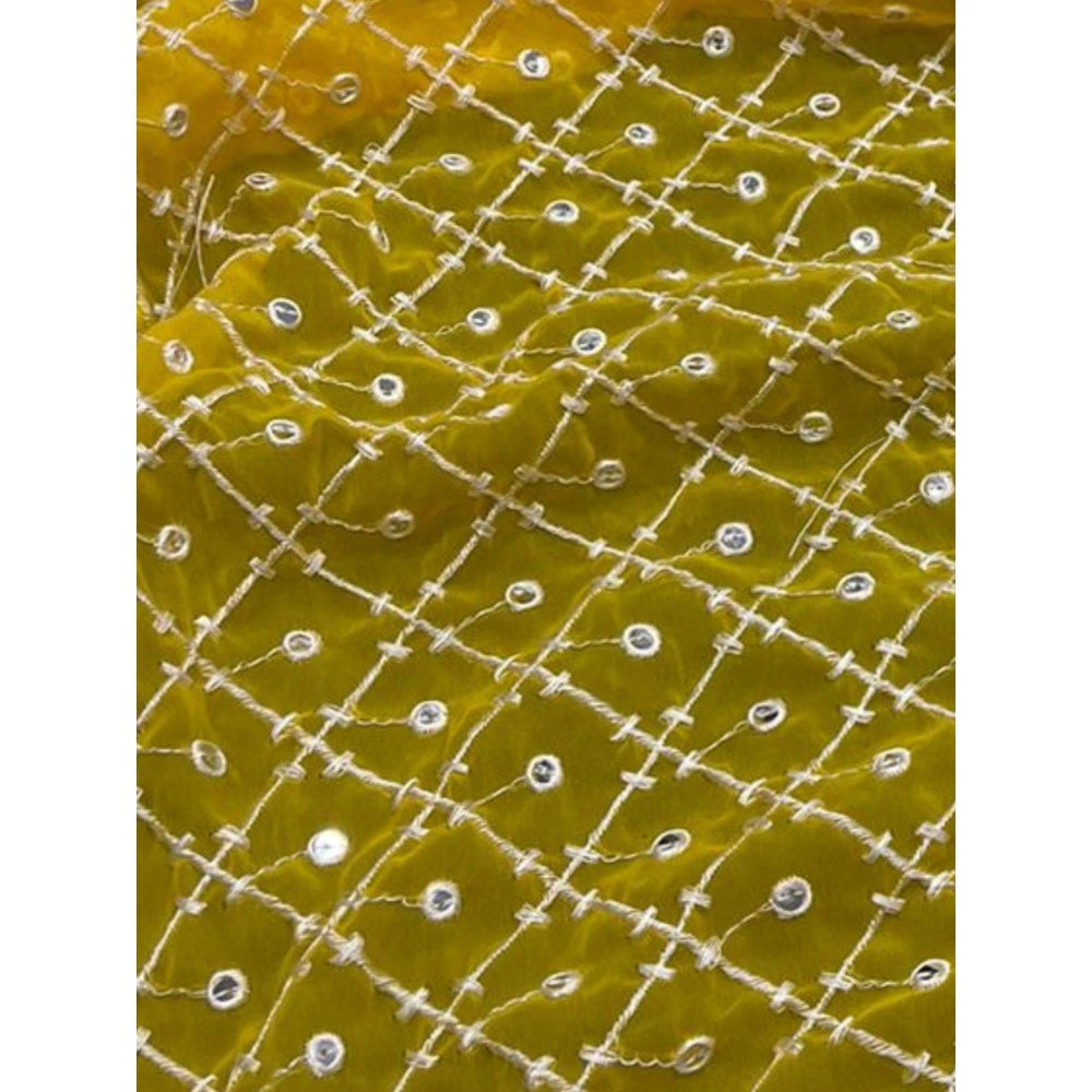 Odette Yellow Embroidered Georgette Saree with Unstitched Blouse