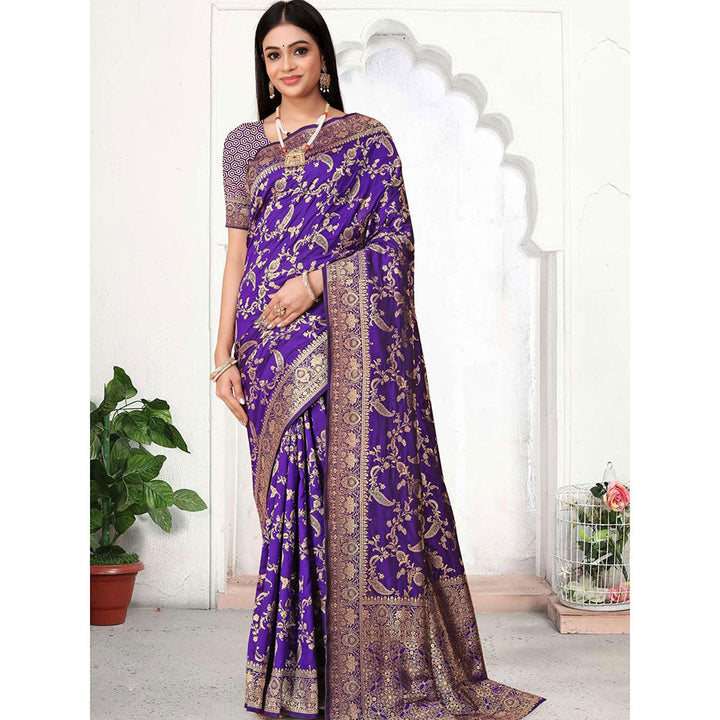 Odette Purple Woven Banarasi Silk Saree with Unstitched Blouse