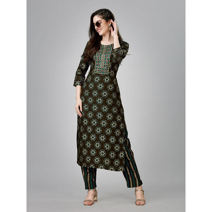 Odette Brown Sequined Rayon Kurta with Pant (Set of 2)