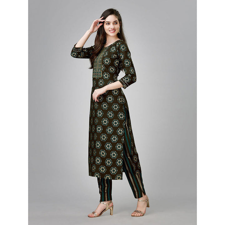 Odette Brown Sequined Rayon Kurta with Pant (Set of 2)