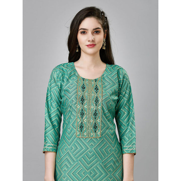 Odette Green Sequined Rayon Kurta with Pant (Set of 2)