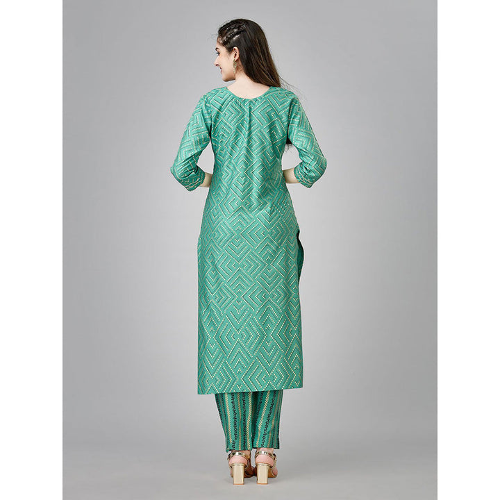 Odette Green Sequined Rayon Kurta with Pant (Set of 2)