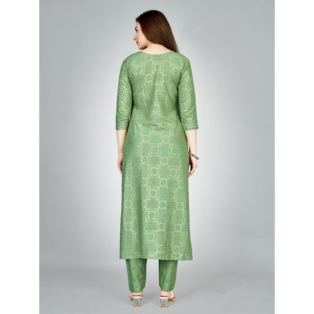 Odette Light Green Embroidered Rayon Kurta with Pant (Set of 2)