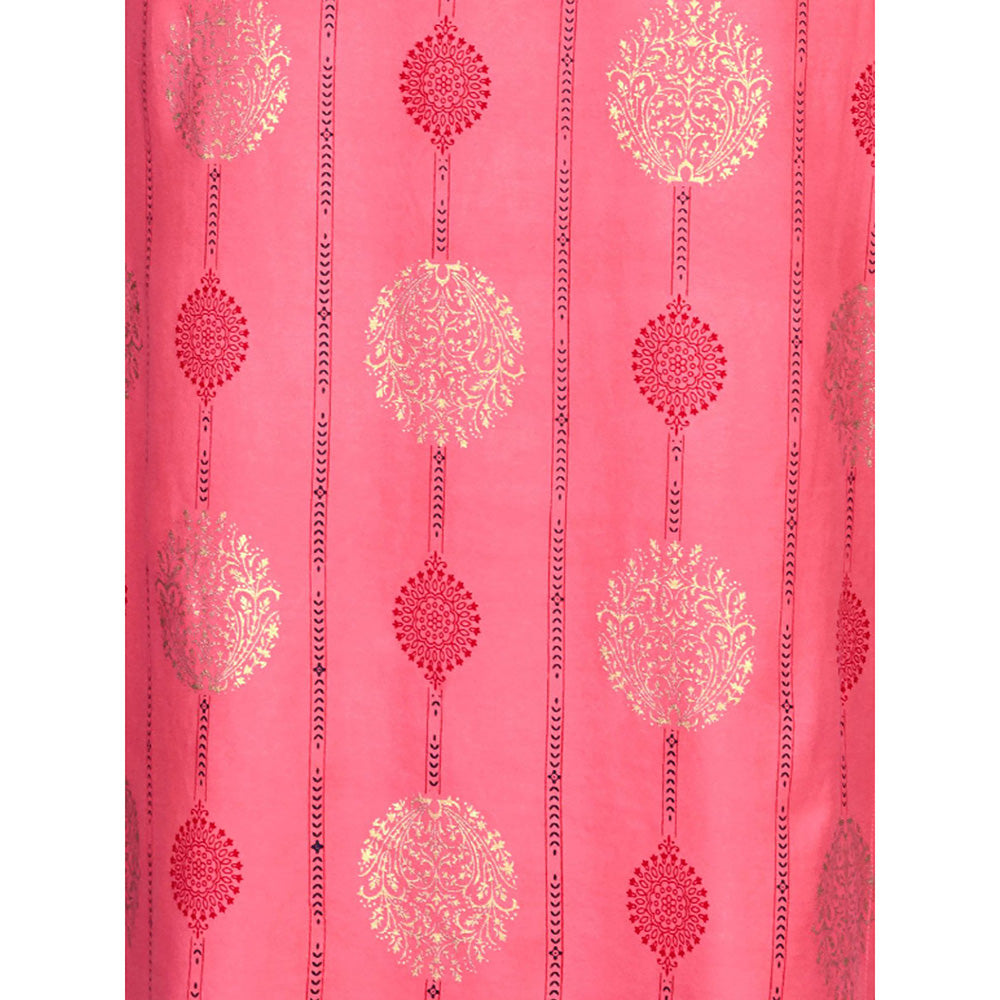 Odette Pink Embroidered Rayon Kurta with Pant (Set of 2)