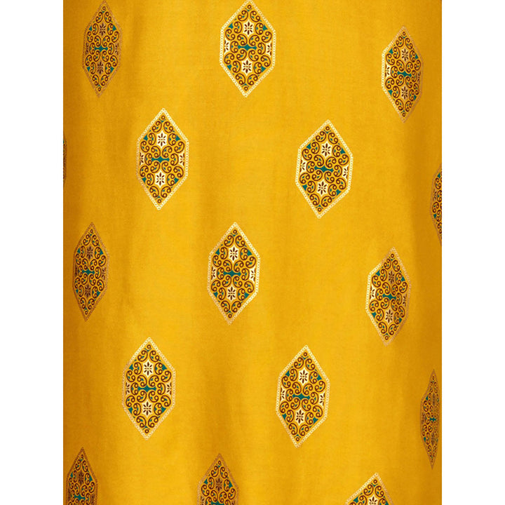 Odette Yellow Embroidered Rayon Kurta with Pant (Set of 2)