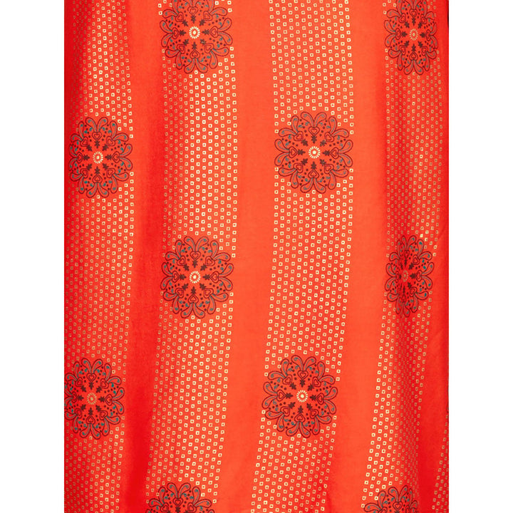 Odette Orange Embroidered Rayon Kurta with Pant (Set of 2)