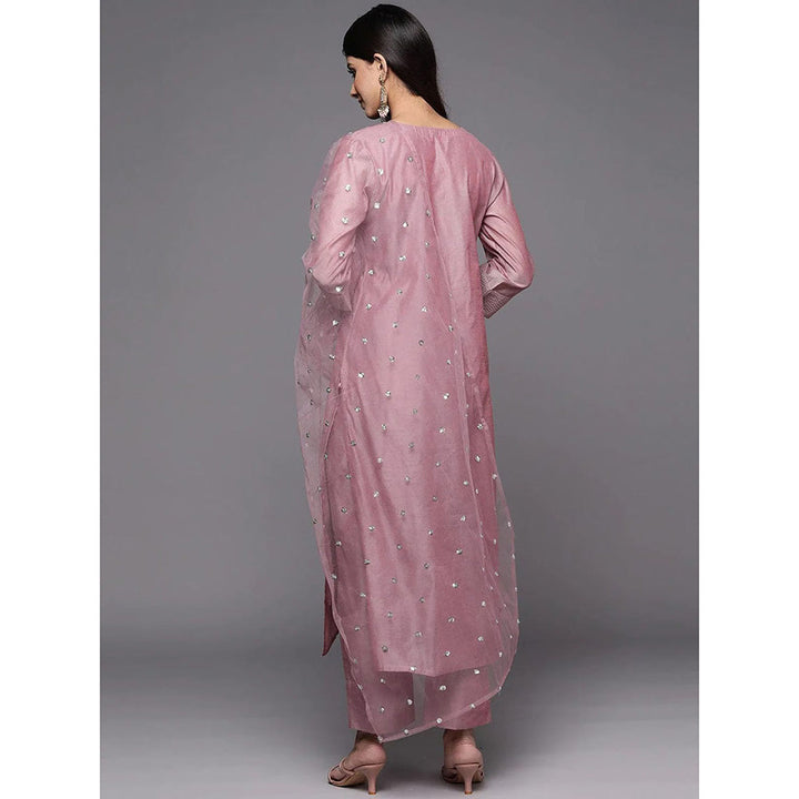 Odette Mauve Embroidered Poly Silk Kurta with Pant and Dupatta (Set of 3)