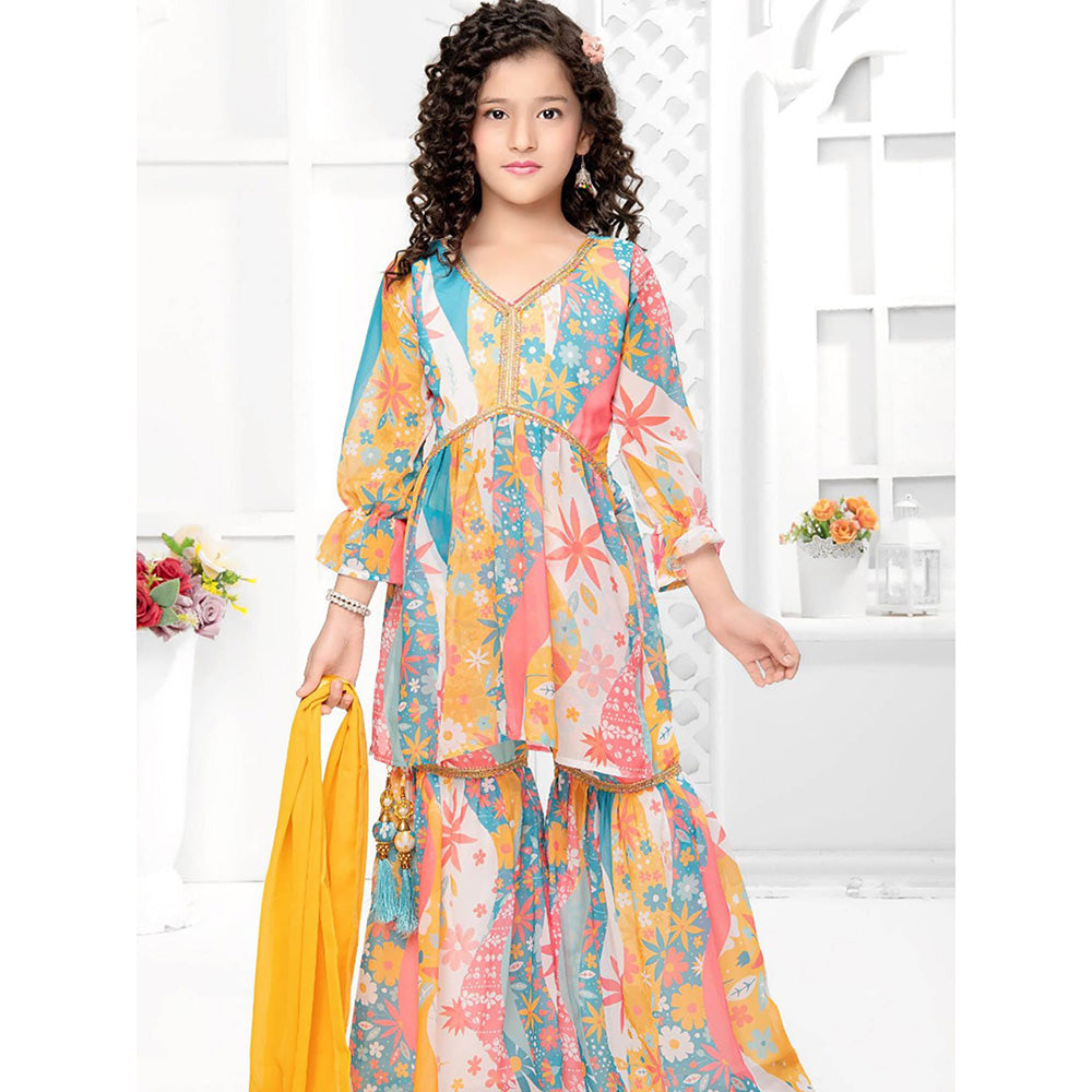 Odette Multi Georgette Printed Kurta with Sharara and Dupatta (Set of 3)