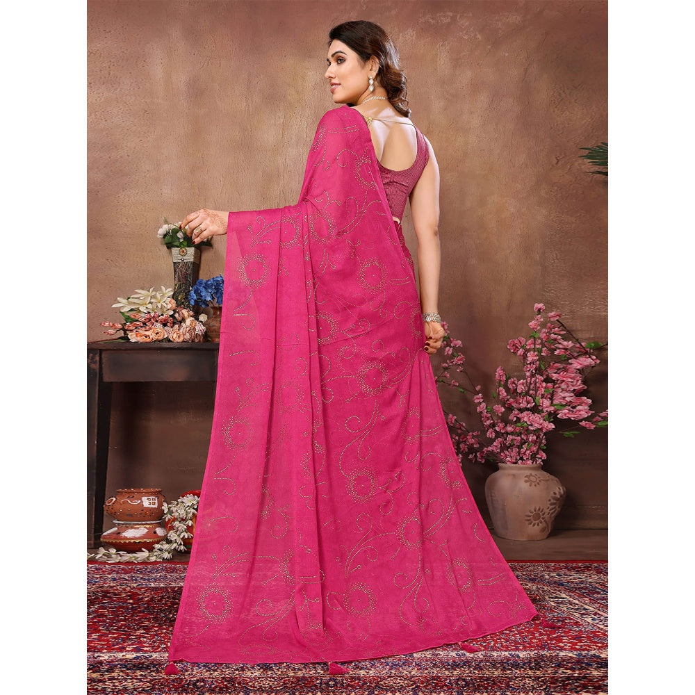 Odette Women Pink Silk Blend Embellished Saree with Unstitched Blouse