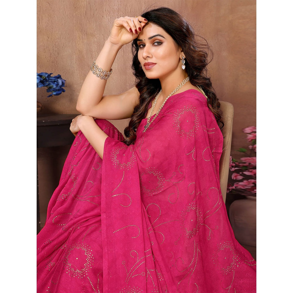 Odette Women Pink Silk Blend Embellished Saree with Unstitched Blouse