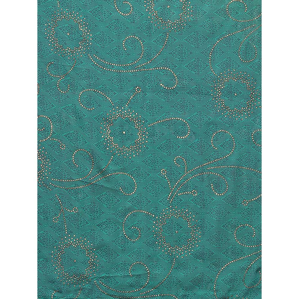 Odette Women Teal Silk Blend Embellished Saree with Unstitched Blouse