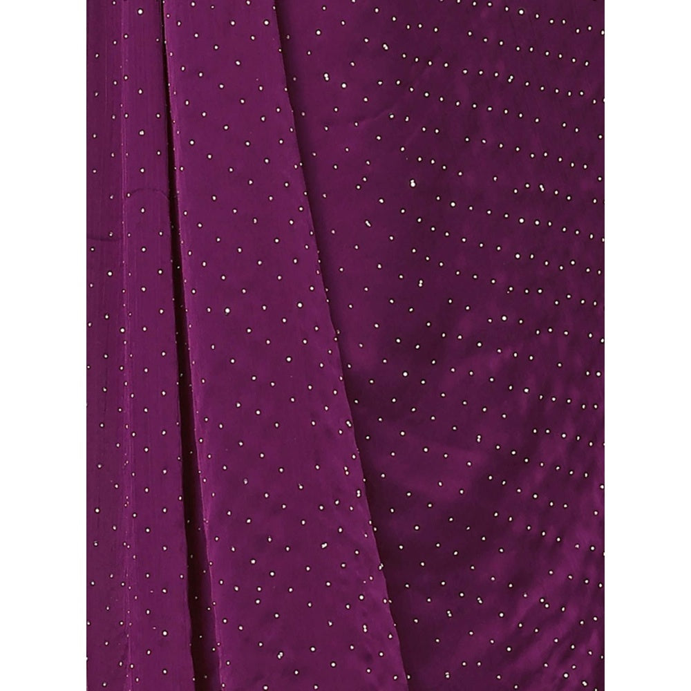 Odette Women Purple Satin Chiffon Embellished Saree with Unstitched Blouse