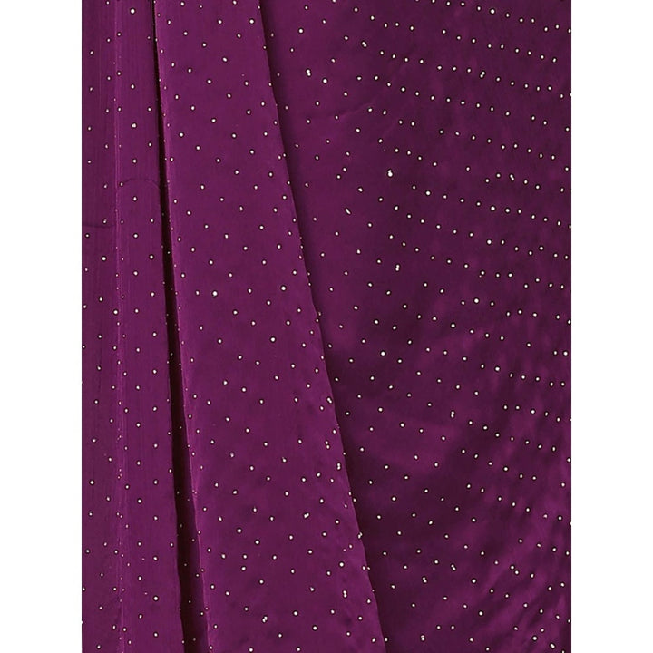 Odette Women Purple Satin Chiffon Embellished Saree with Unstitched Blouse