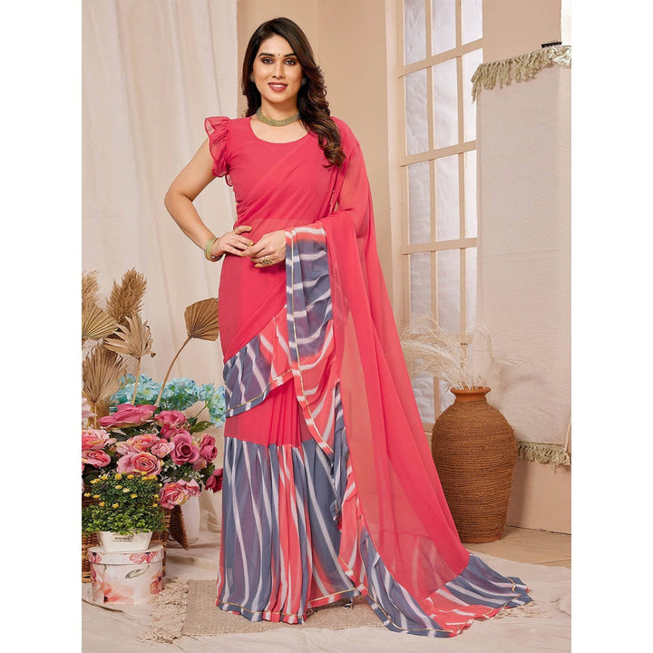 Odette Women Pink Georgette Printed Saree with Unstitched Blouse