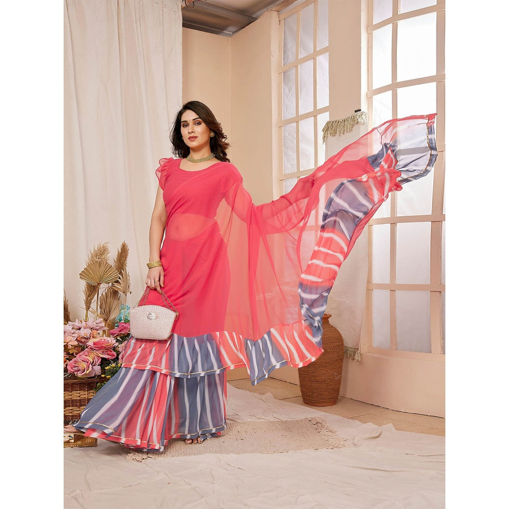 Odette Women Pink Georgette Printed Saree with Unstitched Blouse