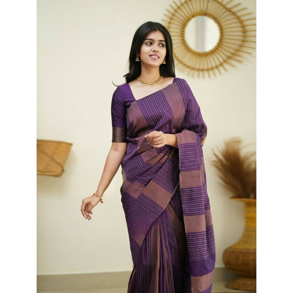 Odette Women Purple & Brown Silk Woven Saree with Unstitched Blouse