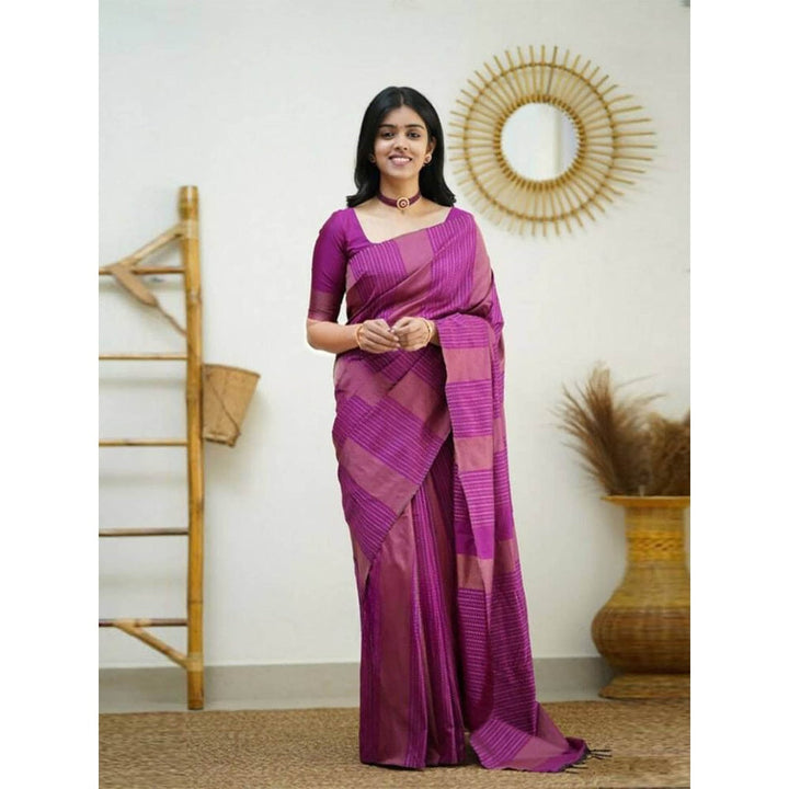 Odette Women Pink Silk Woven Saree with Unstitched Blouse