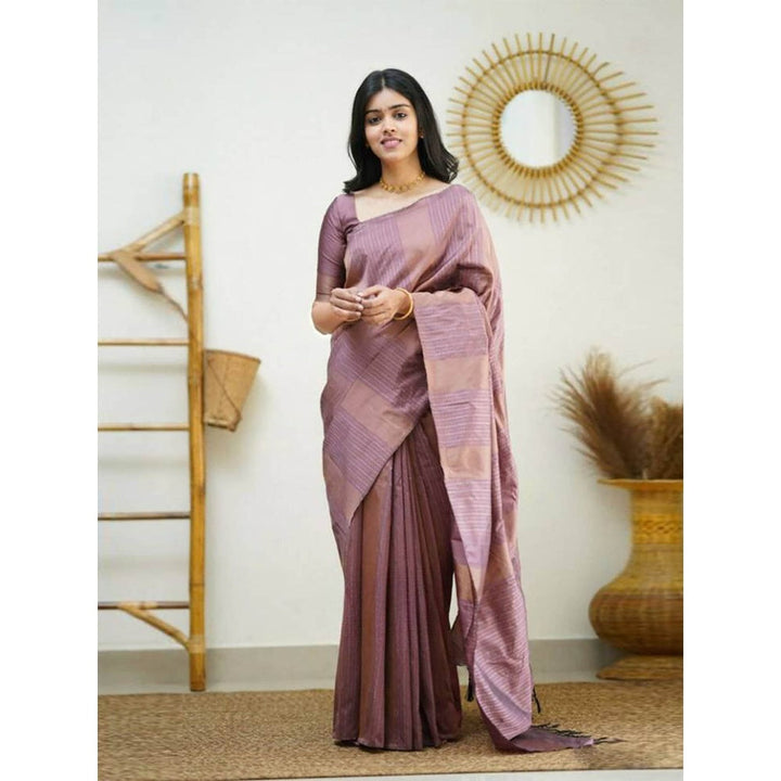 Odette Women Mauve Silk Woven Saree with Unstitched Blouse