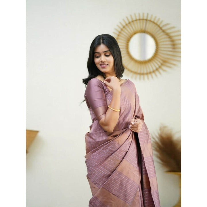 Odette Women Mauve Silk Woven Saree with Unstitched Blouse