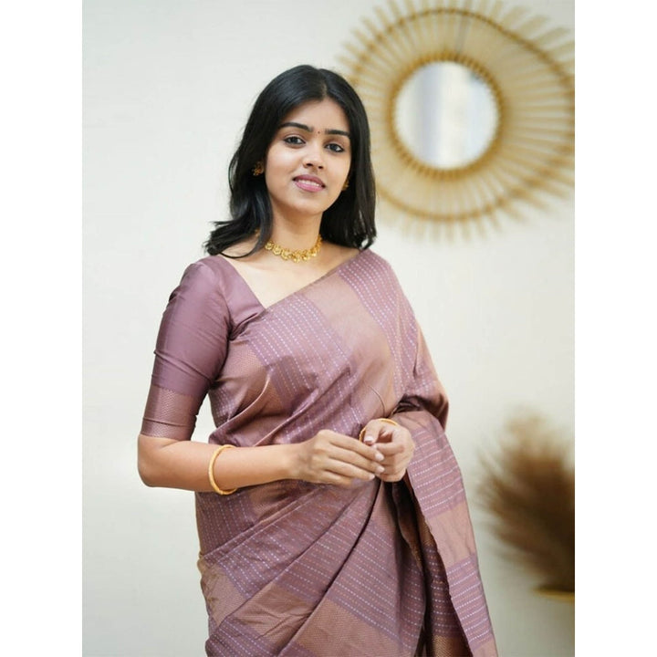 Odette Women Mauve Silk Woven Saree with Unstitched Blouse