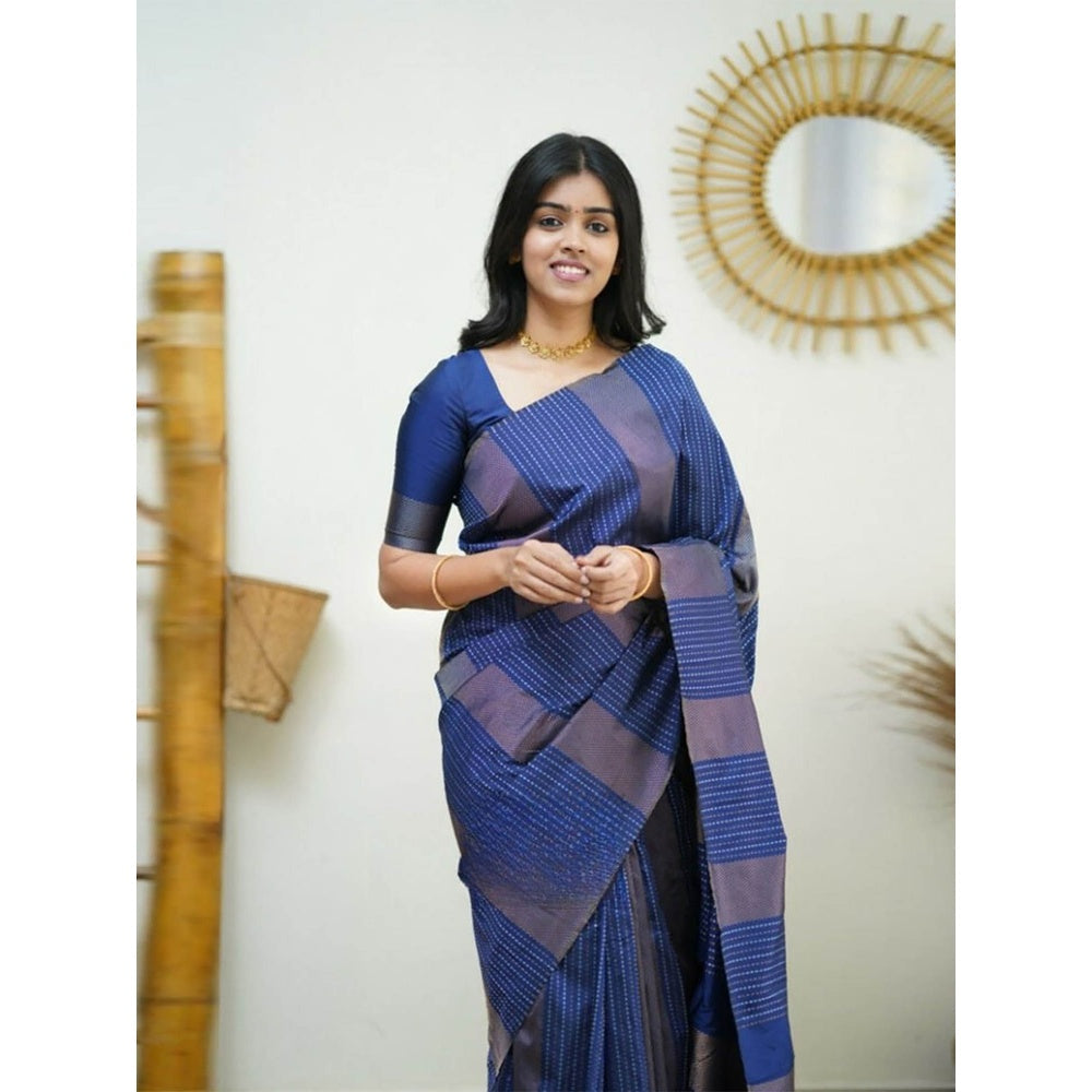 Odette Women Indigo Silk Woven Saree with Unstitched Blouse