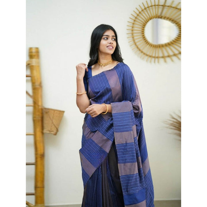 Odette Women Indigo Silk Woven Saree with Unstitched Blouse