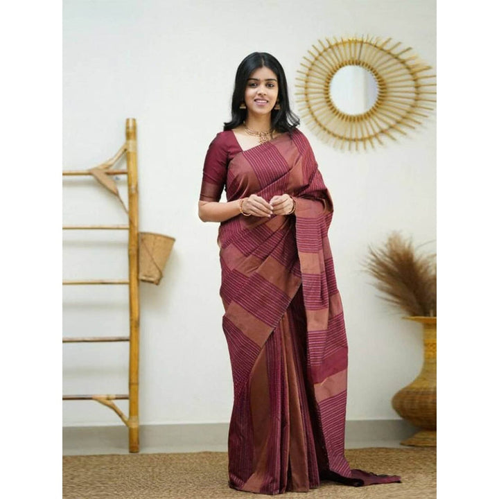 Odette Women Maroon Silk Woven Saree with Unstitched Blouse