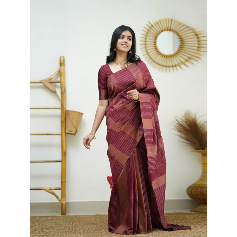 Odette Women Maroon Silk Woven Saree with Unstitched Blouse