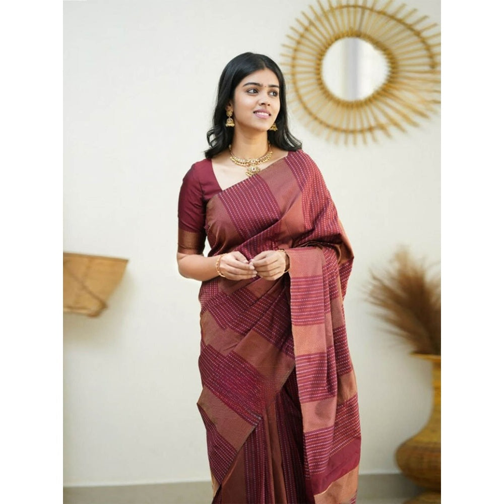 Odette Women Maroon Silk Woven Saree with Unstitched Blouse