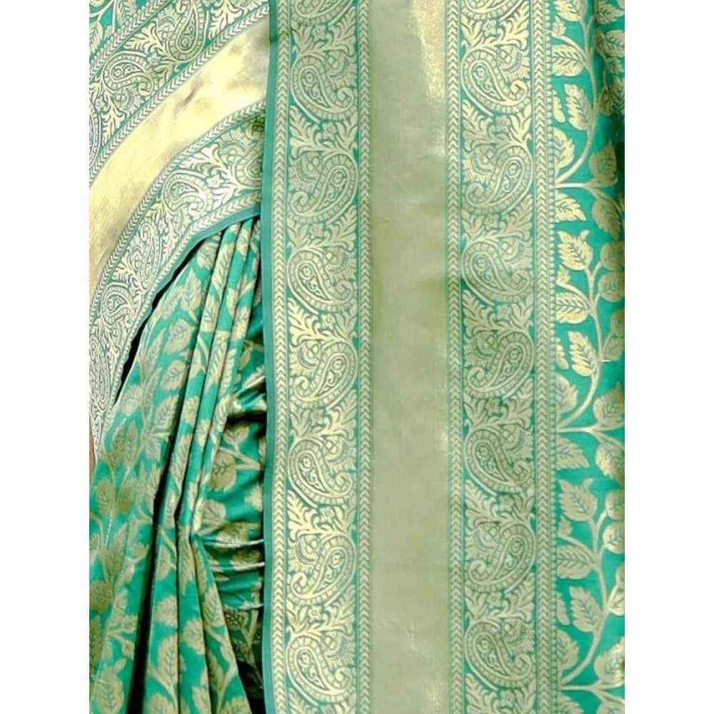 Odette Women Green Silk Woven Saree with Unstitched Blouse