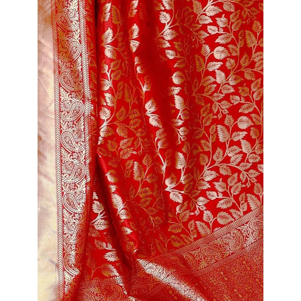 Odette Women Orange Silk Woven Saree with Unstitched Blouse