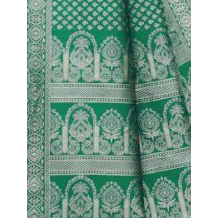 Odette Women Green Silk Woven Saree with Unstitched Blouse