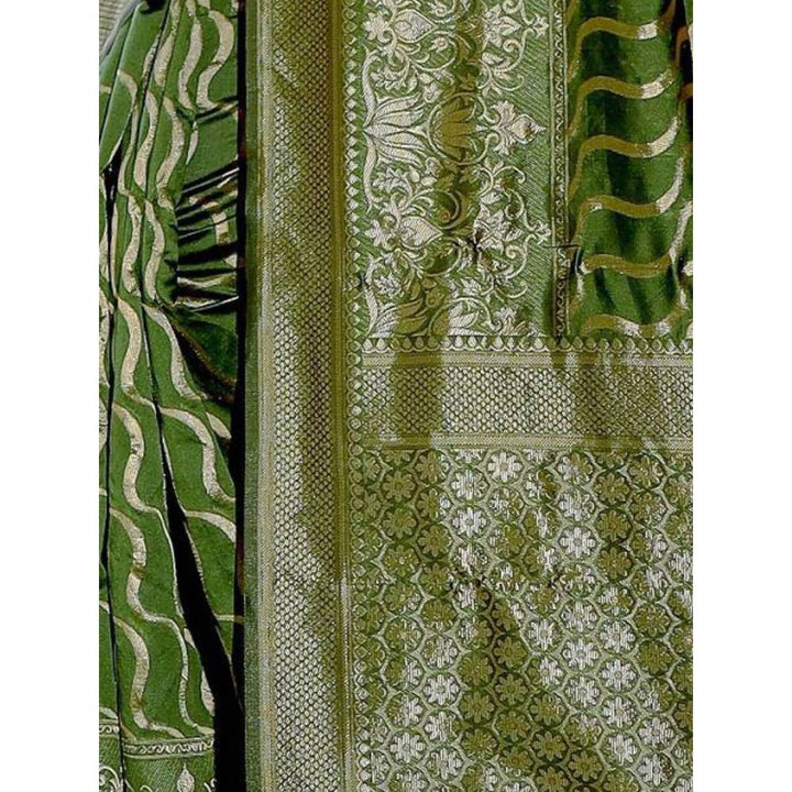 Odette Women Green Silk Woven Saree with Unstitched Blouse