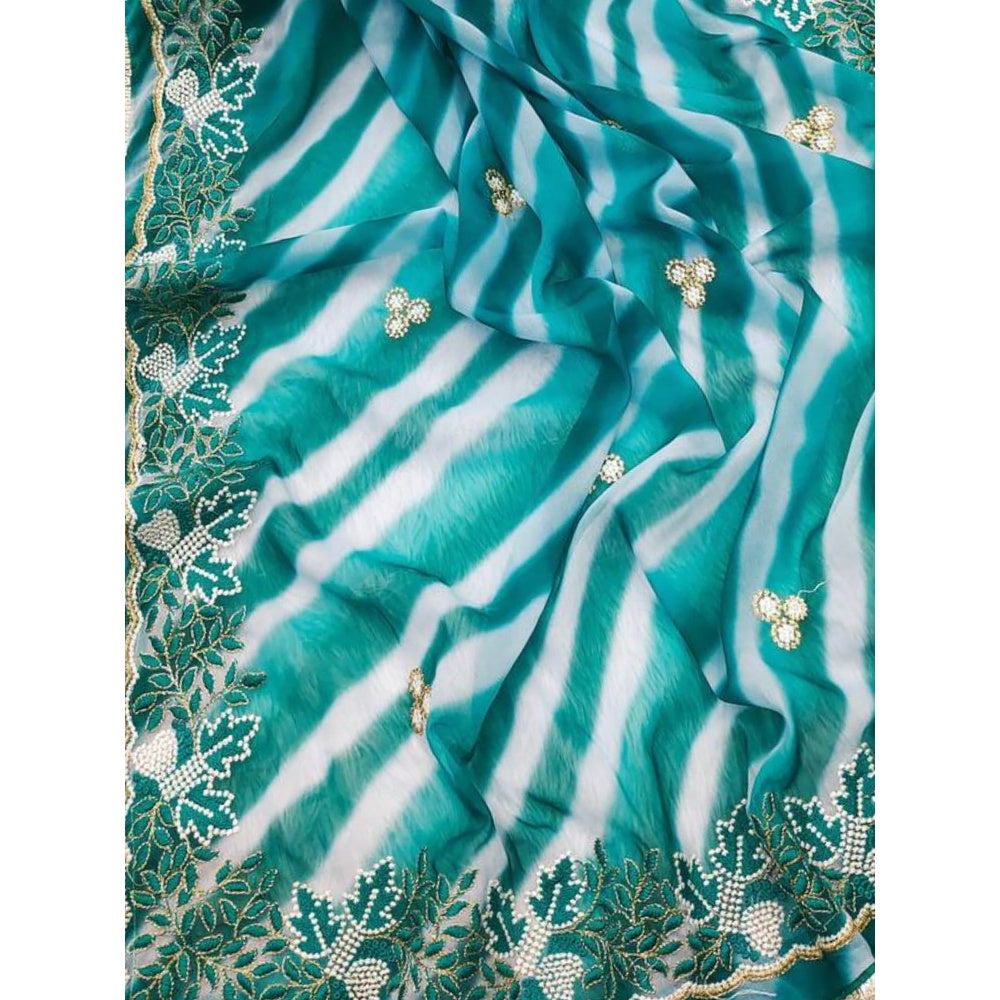 Odette Women Teal Georgette Saree with Unstitched Blouse